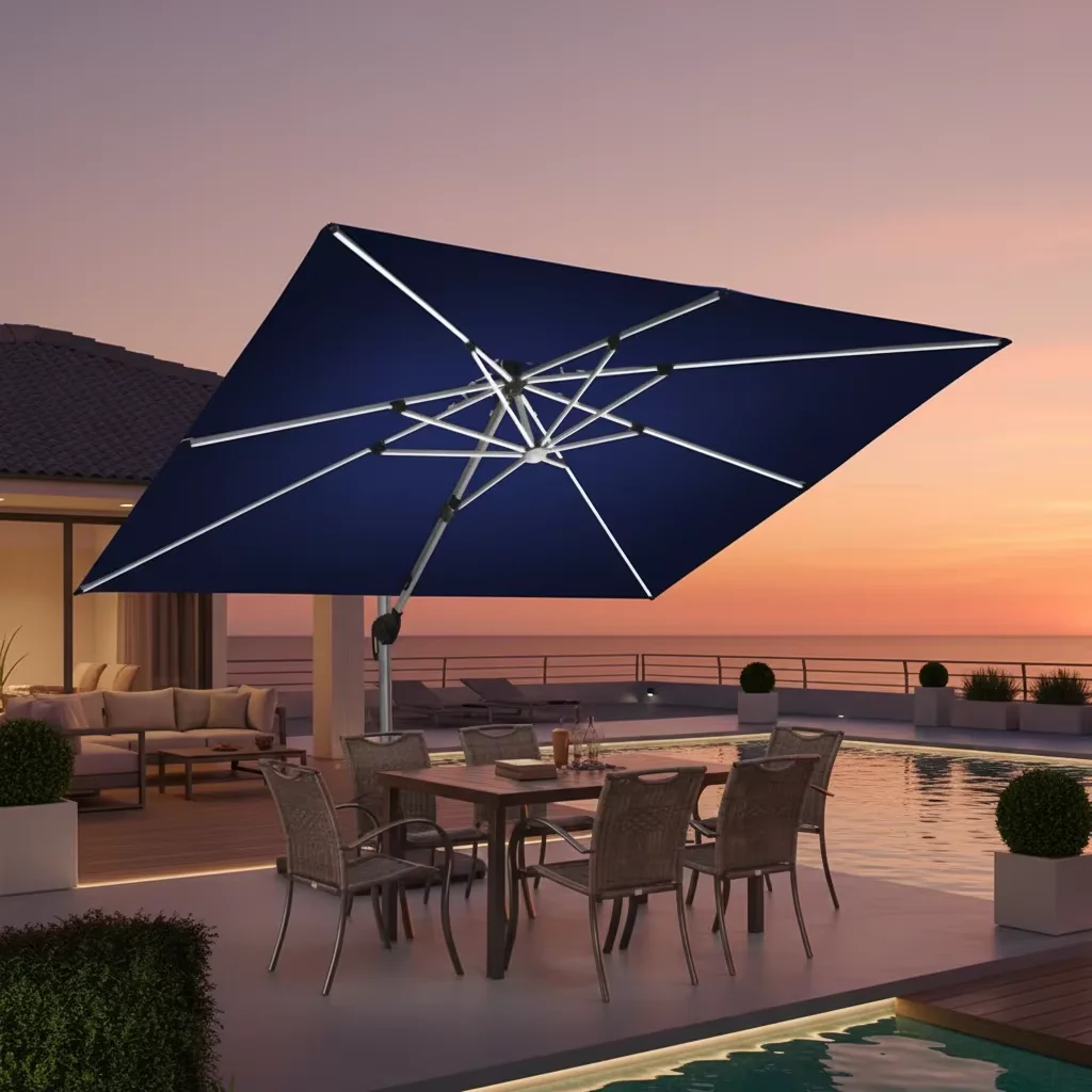 Cantilever Roman Umbrella 12ft Solar Umbrella Base Led Parasols Patio Garden Outdoor Cafe Umbrella