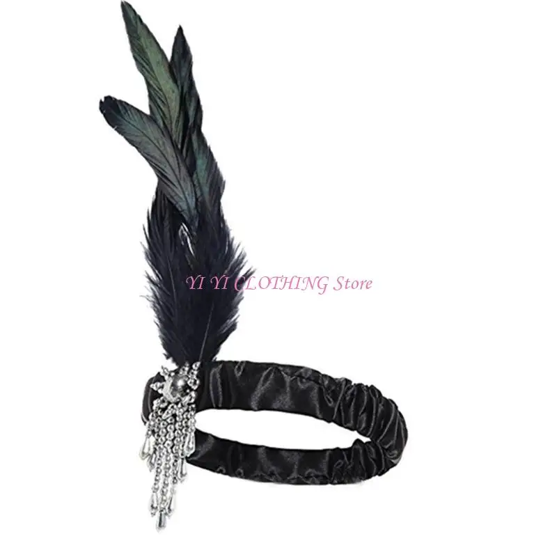 N5KF Accessori per costumi da donna Flapper Copricapo Collana Sciarpa per feste a tema anni '20