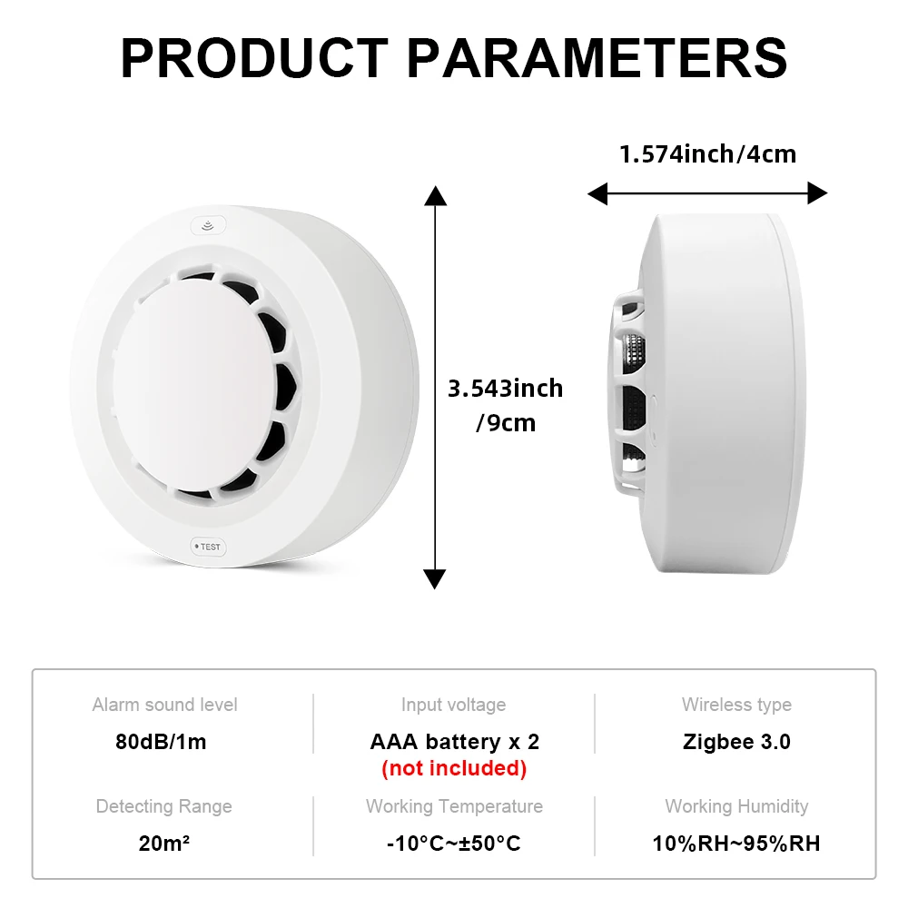 Tuya Zigbee Feueralarmmelder Rauchsensor Home Security Alarm für Home Security Sollte arbeiten mit Tuya Zigbee Hub