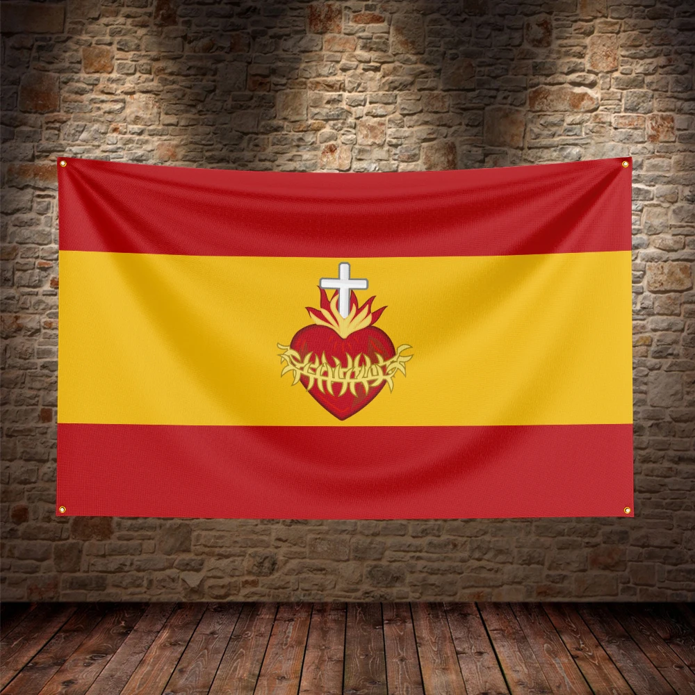 Spanish Flag With the Sacred Heart of Jesus and the Immaculate Heart of Mary For Decor Decor Bedroom Decoration Garage