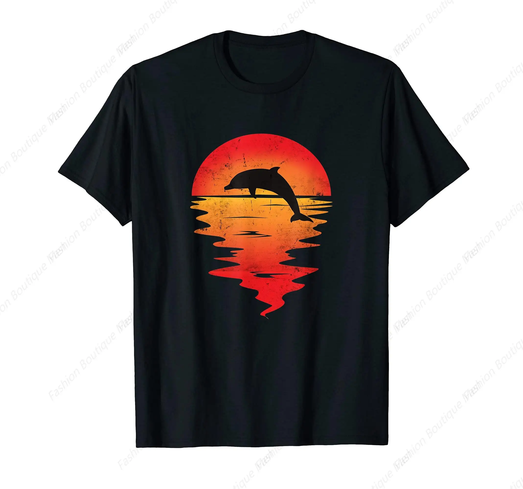 

Retro Dolphin Sunset Romance Vintage Dolphin T-Shirt Men Woman Cotton Tops Design Special Street Classic Tee Shirt