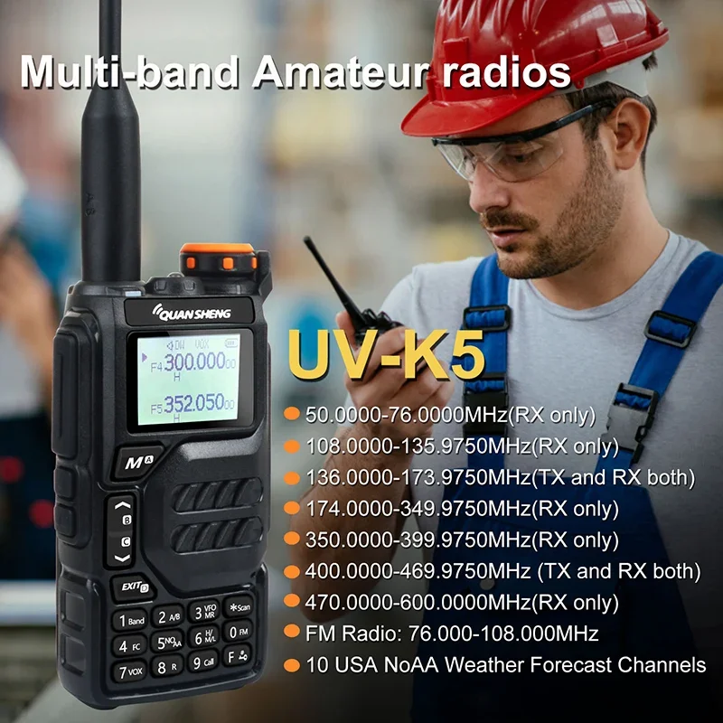 Quansheng-UV-K5 Walkie Talkie, 5 W Air Band, rádio em dois sentidos, UHF, VHF, DTMF, FM Scrambler, NOAA, freqüência sem fio, copiar radioamador