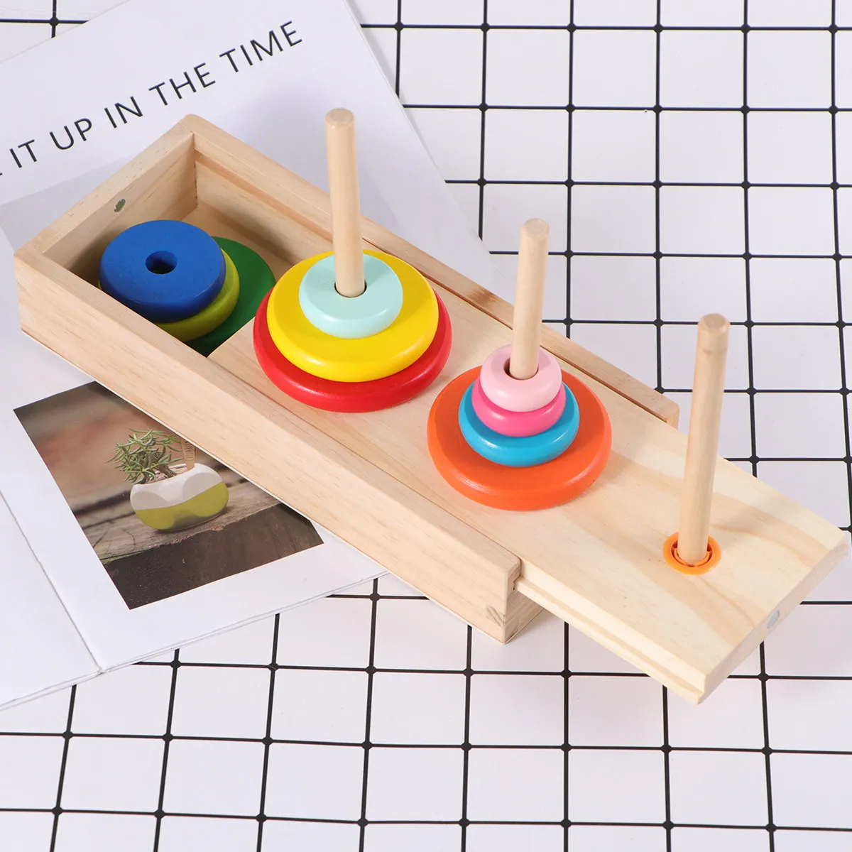 

1Set Wooden Puzzle Tower Stacking Rings Colorful Large Educational Developmental Logic Creativity Measurement Kids Gift