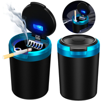 Car Ashtray with Lid Portable Ash Tray with Blue LED Light Mini Car Trash Can Smell Proof Multi-Function for Car Travel Agency