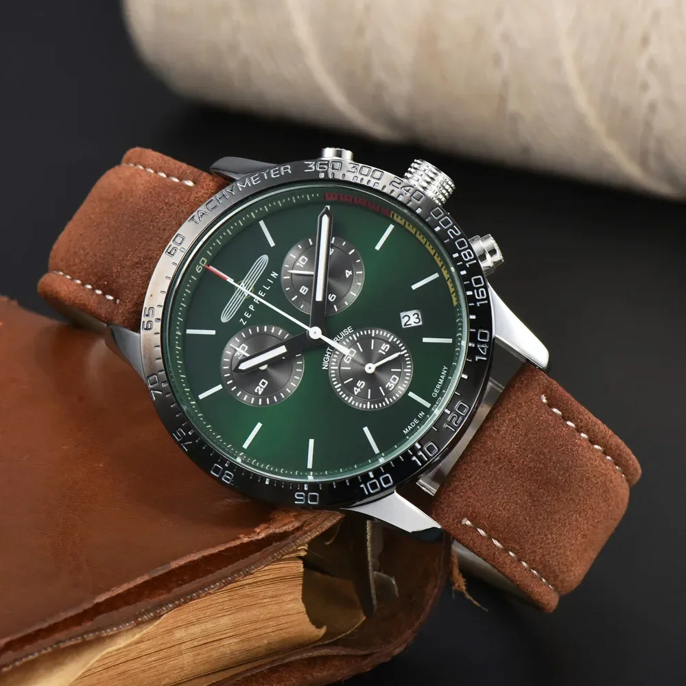 Zeppelin multifunctional men's chronograph automatic date business leather men's watch classic retro waterproof quartz watch