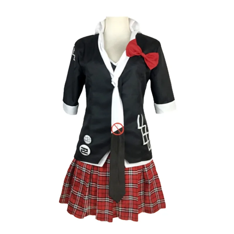 Anime danganronpa enoshima junko cosplay traje uniforme café roupas de trabalho saia curta cauda dupla trança peruca traje do dia das bruxas