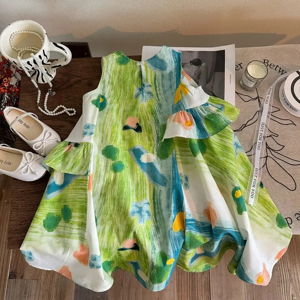 Girls dress summer 2025 new girls foreign fashion sleeveless beach dress children baby vest skirt