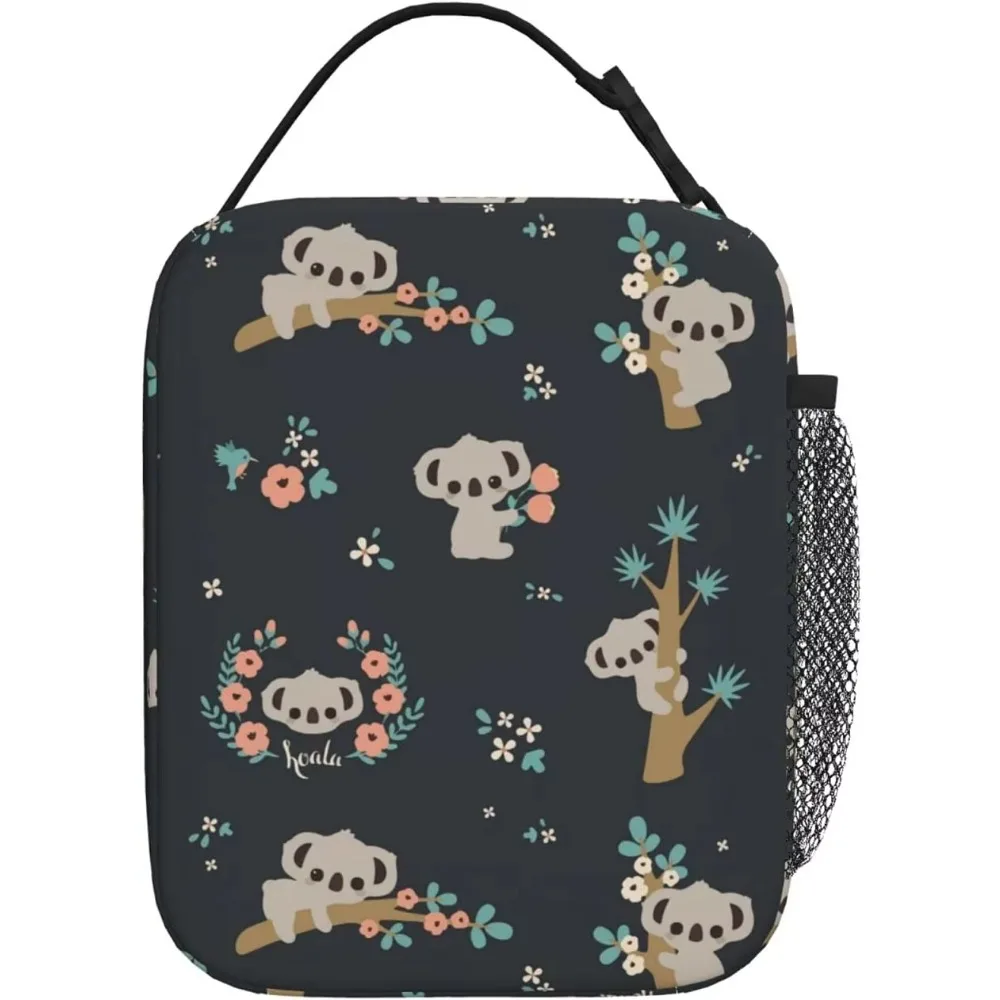 Sac à lunch isotherme Koala floral pour femmes et hommes, sac isotherme, sac fourre-tout à bento, refroidisseur thermique réutilisable, mignon, travail, école, pique-nique