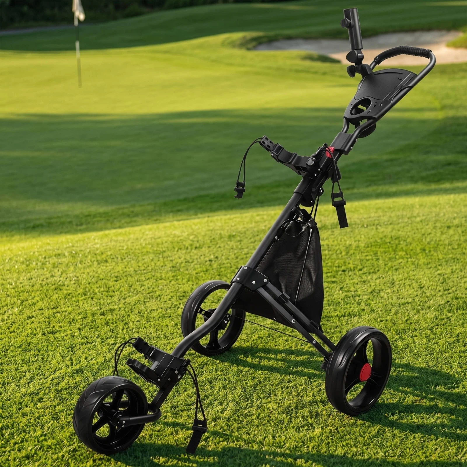 Golf Push Cart with Scorecard Holder Foldable Golf Push Cart Trunk-Friendly Smooth-Rolling for Golfers, Driving Range