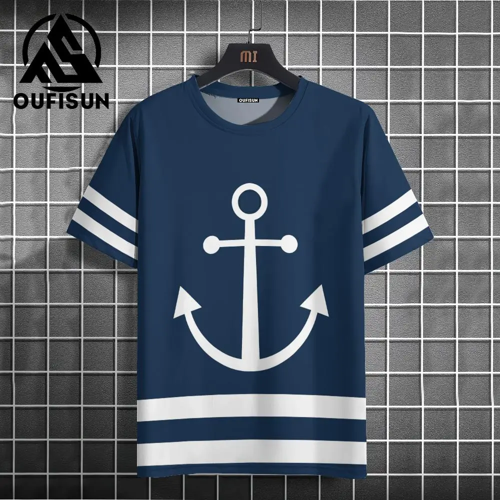 Men\'s T Shirt Ship Anchor Print Summer Casual Short Sleeve 3d T Shirts Streetwear O Neck Pullover Oversized Male Clothing