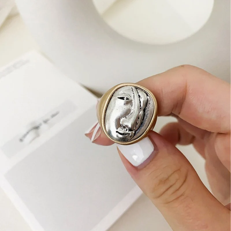 Foxanry Gold Color Portrait Pattern Rings For Women Personality Vintage Fashion Exaggerated Hip Hop Party Jewelry Accessories