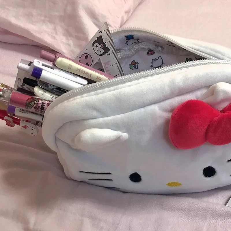 Hello Kitty Cute Plush Cat Pen Pencil Bag Case custodia per cosmetici e trucco portamonete portamonete borse per cancelleria materiale scolastico