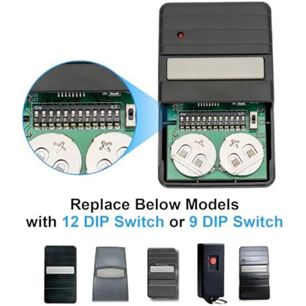 9/12 Dip Switch โรงรถประตูรีโมทคอนโทรล, 390MHz สําหรับ Overhead GT912/GT90-1/G220/MAT90/AT90/ blue Max