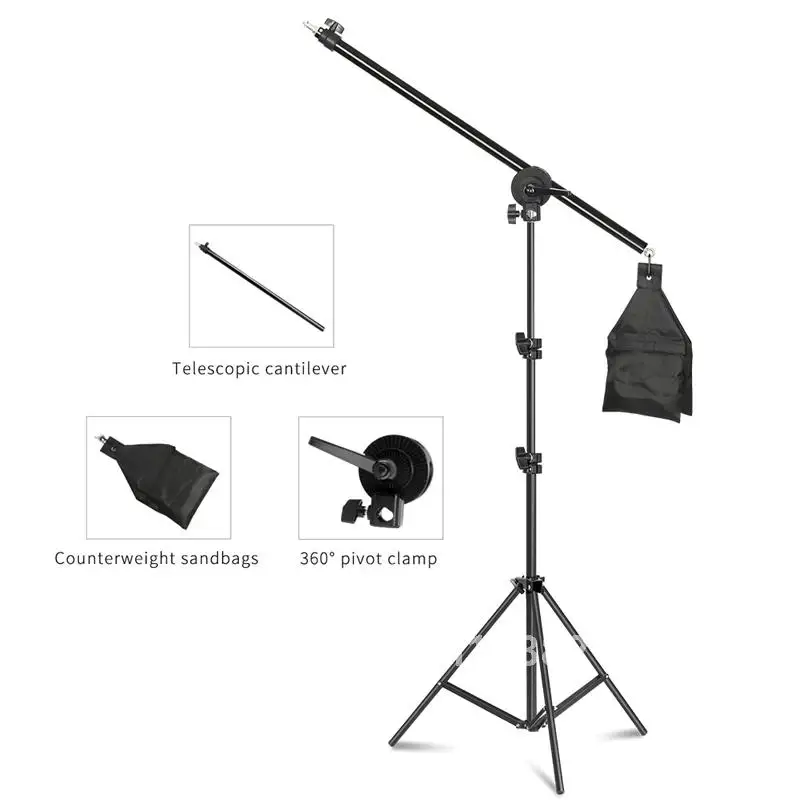 Photography 2M Tripod 2-in-1 Light Stand with 1.4M Boom Arm And Empty Sandbag For Photo Studio Supporting Softbox Ring Light