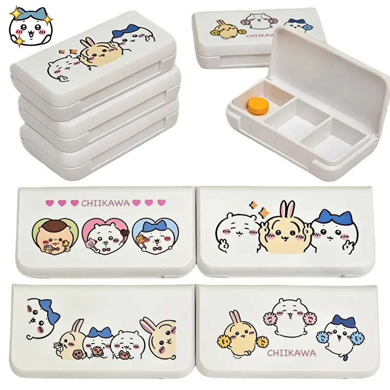 Chiikawa Portable Pill Storage Box Kawaii Hachiware Travel Pill Box Cartoon Usagi Children's Candy Waterproof Boxes 6.4x4.4CM