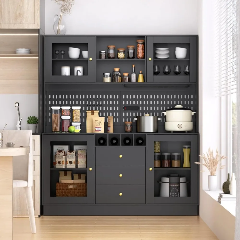 Alto Cozinha Hutch Cabinet, Microondas Stand, Food Pantry Cabinet com Portas e Prateleiras, Sala de Jantar, Alto