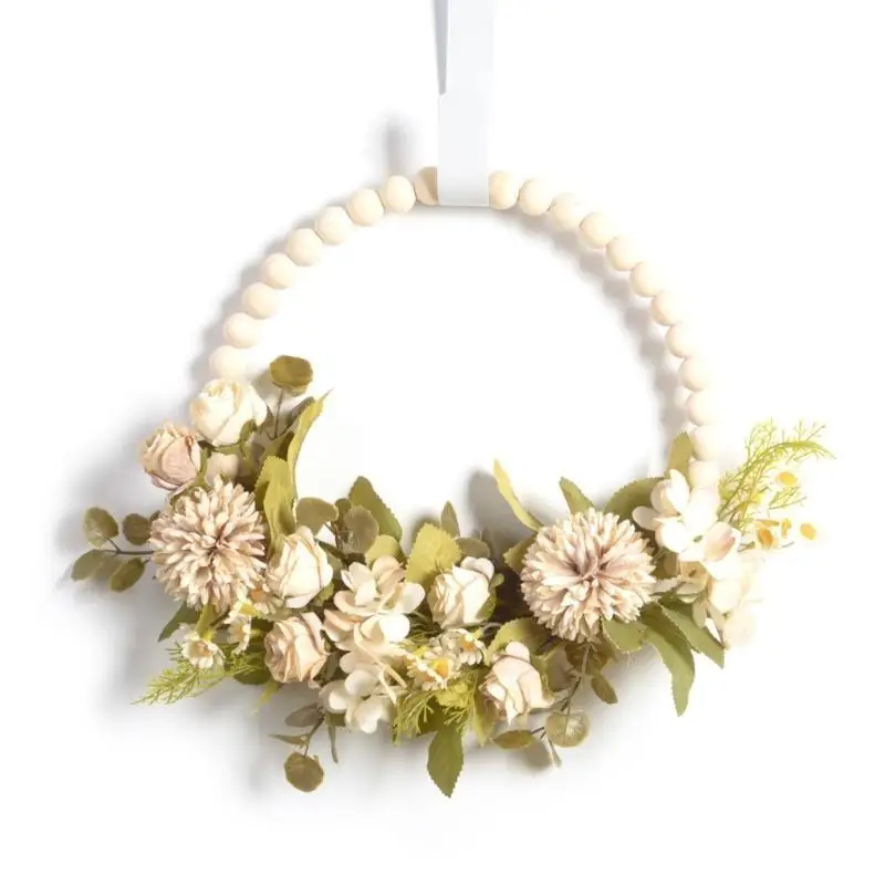 

E8BD деревянный венок из бисера, весенний венок, украшение для входной двери, окна, прихожей