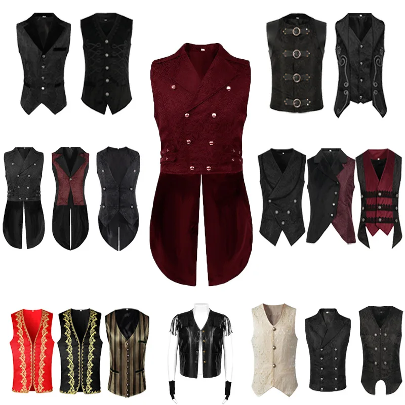 

Мужской складной жилет на Хэллоуин, стипанк, викторианский топ, сценический костюм, модный костюм середины века, специальная широкая молодежная трендовая рабочая одежда