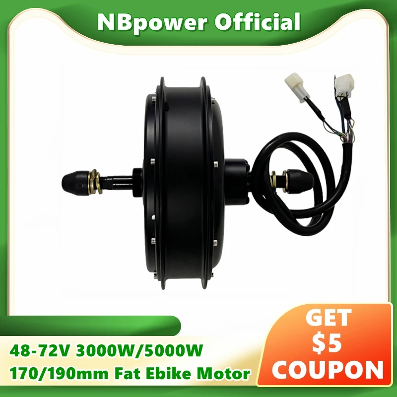 

NBpower 170mm/190mm 48-72V 3000w 5000w Fat Bike Brushless Hub Motor for Electric Bicycle Fat Ebike Hub Motor 80-90kph