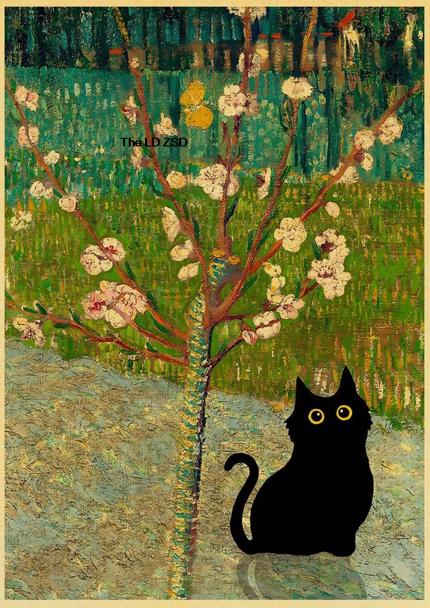 ملصق قطط رقمي لطيف ، مطبوعات ورق كرافت ، غرفة منزلية برسوم كرتونية ذاتية الصنع ، مقهى وجدار قراءة دب عتيق ، لوحة جمالية حية #2