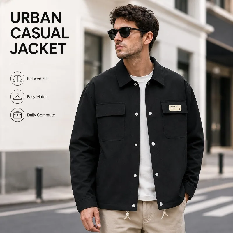 Men’s Casual Hooded Jacket Lightweight Windproof Waterproof Outdoor Coat Loose Fit Streetwear Workwear M-8XL