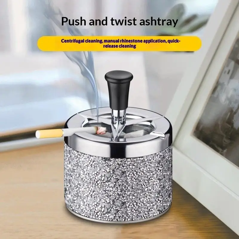 Push Down Metal Ashtray with Lid Spinning Ashtray Windproof Self-Cleaning Ashtray Metal Desktop Ashtray for Cigarette
