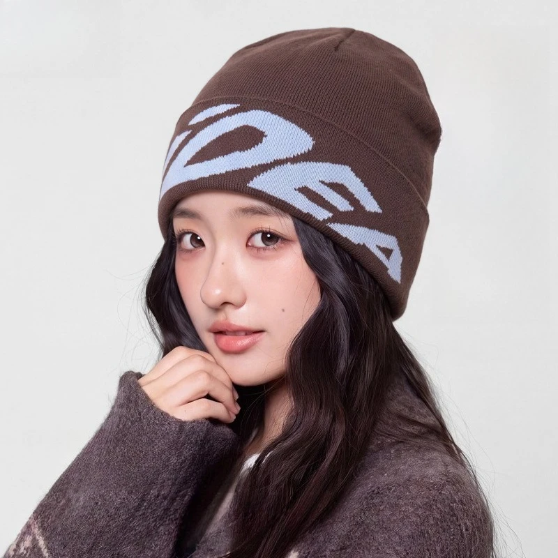 Autumn and Winter Thickened Knitted Hat Female Alphabet Jacquard Warm Cold Hat Trendy Casual Loose Face Small Wool Hat