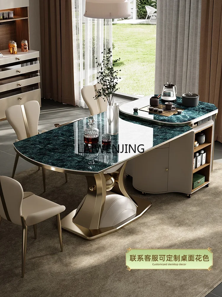 Island table integrated retractable household light luxury high-grade luxury stone rock slab round table and chair combination