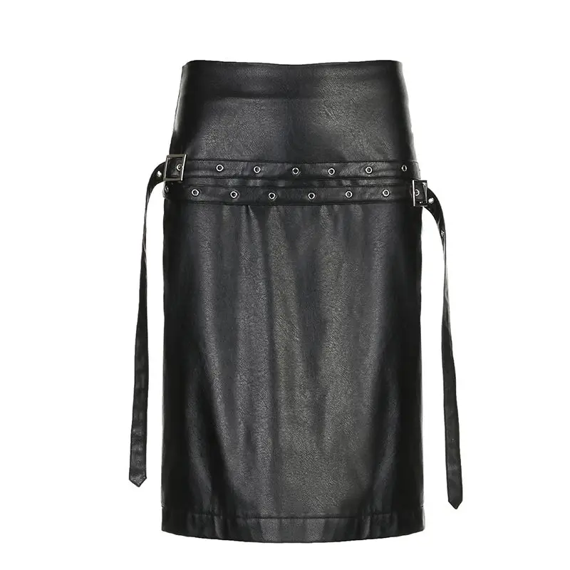 Leather Skirts Casual Belts For Women American Concise All-Match Straight PU Skirt Clothes Trend Low Waist Slimming Skirt