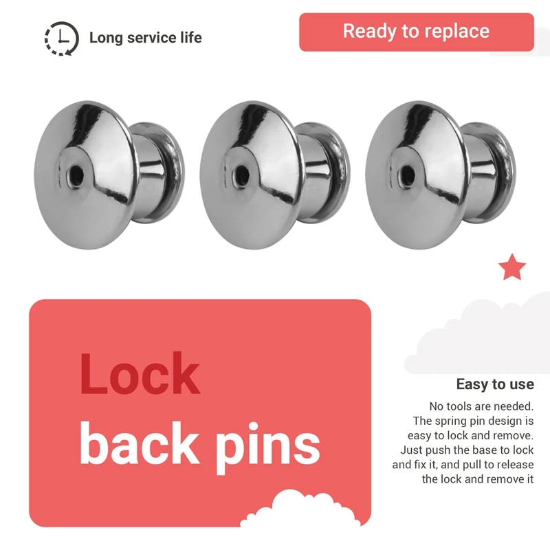 ●100PCS Locking Pin Back Locking Pin Retainer Buckle, Used for Locking the Back of Metal Pin of Brooch Enamel Lapel Pin
