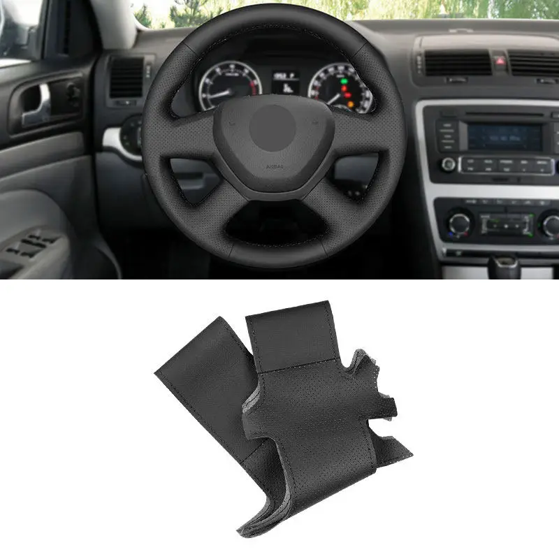 

Car Steering Wheel Leather Protective Cover For Skoda Octavia Superb 2013-2015 Citigo Roomster 2014 Fabia 2013 Black Accessories