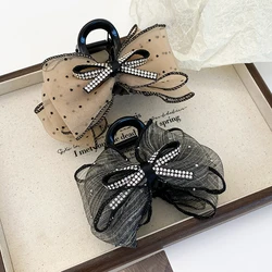 Elegant Mesh Bow Hair Clips Women Ponytail Claw Clip Sparkling Rhinestone Clips Hairpin Girls Headdress Hair Accessories