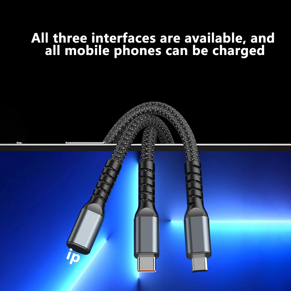 3-in-1 100W 5A Fast Charging USB To Type-C Micro Fast Charger Cable For iPhone 14 13 Samsung Xiaomi Huawei iPhone 14 13