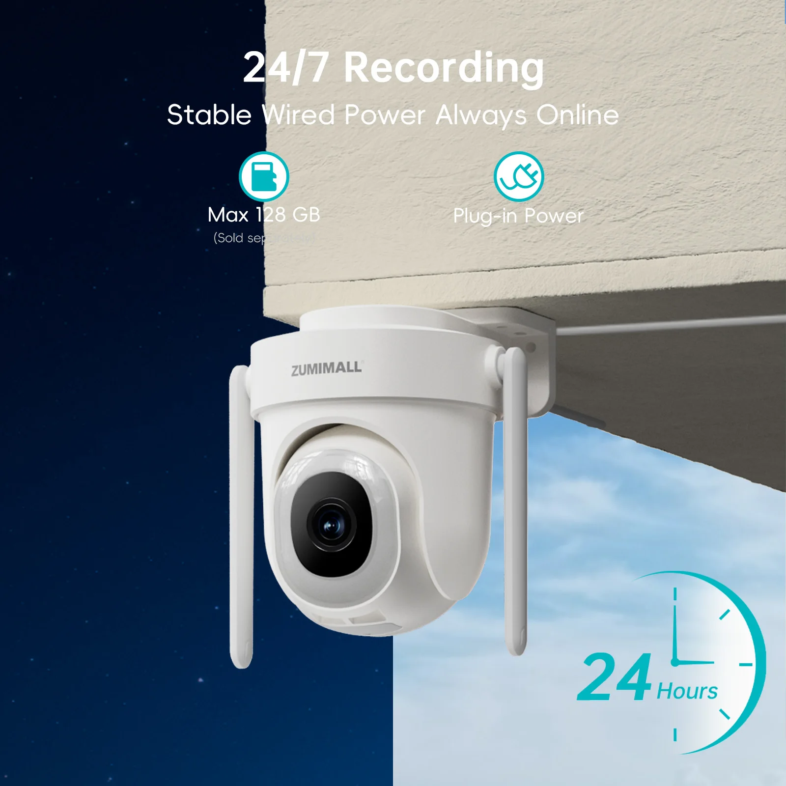 ZUMIMALL 24/7 Recording  ,5MP 5G WiFi Wired Security Camera, Home and Outdoor, Plug-in Power,360° Auto Tracking, Noise Detect
