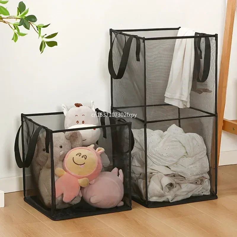 Folding Laundry Basket Organizer for Dirty Clothes Bathroom Clothes Breathable Mesh Storage Bag Large Capacity Hanging Basket