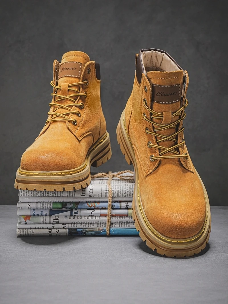 Men's  Boots High Top Winter Outdoor Climbing Shoes Leather Surface Retro Heightening Casual PU Lined round Toe Boots