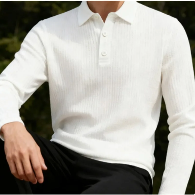 

Мужская футболка-поло с длинным рукавом и воротником, универсальная модель для весны и осени, базовая рубашка-поло.