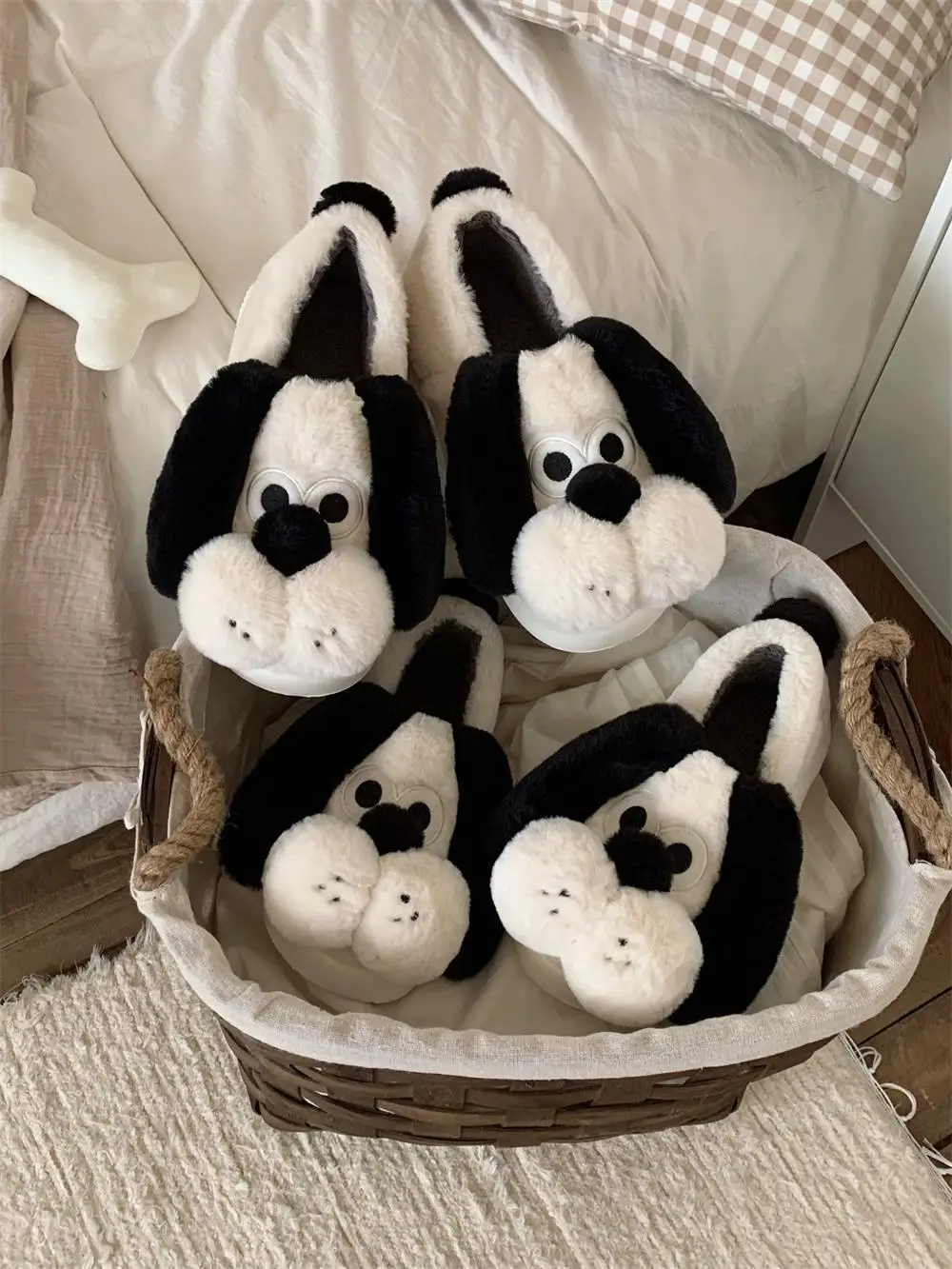 Man Women Cute Dog Couple Plush Home Slippers Soft Sole Anti Slip And Warm Winter Indoor Household Cotton Slippers For Couples