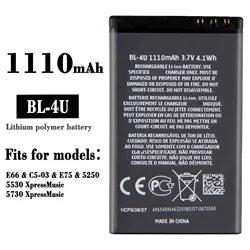 BL-4U High Quality Replacement Battery For Nokia E66 E75 5250 C5-03 5530 1110mAh Built-in Large Capacity Batteries