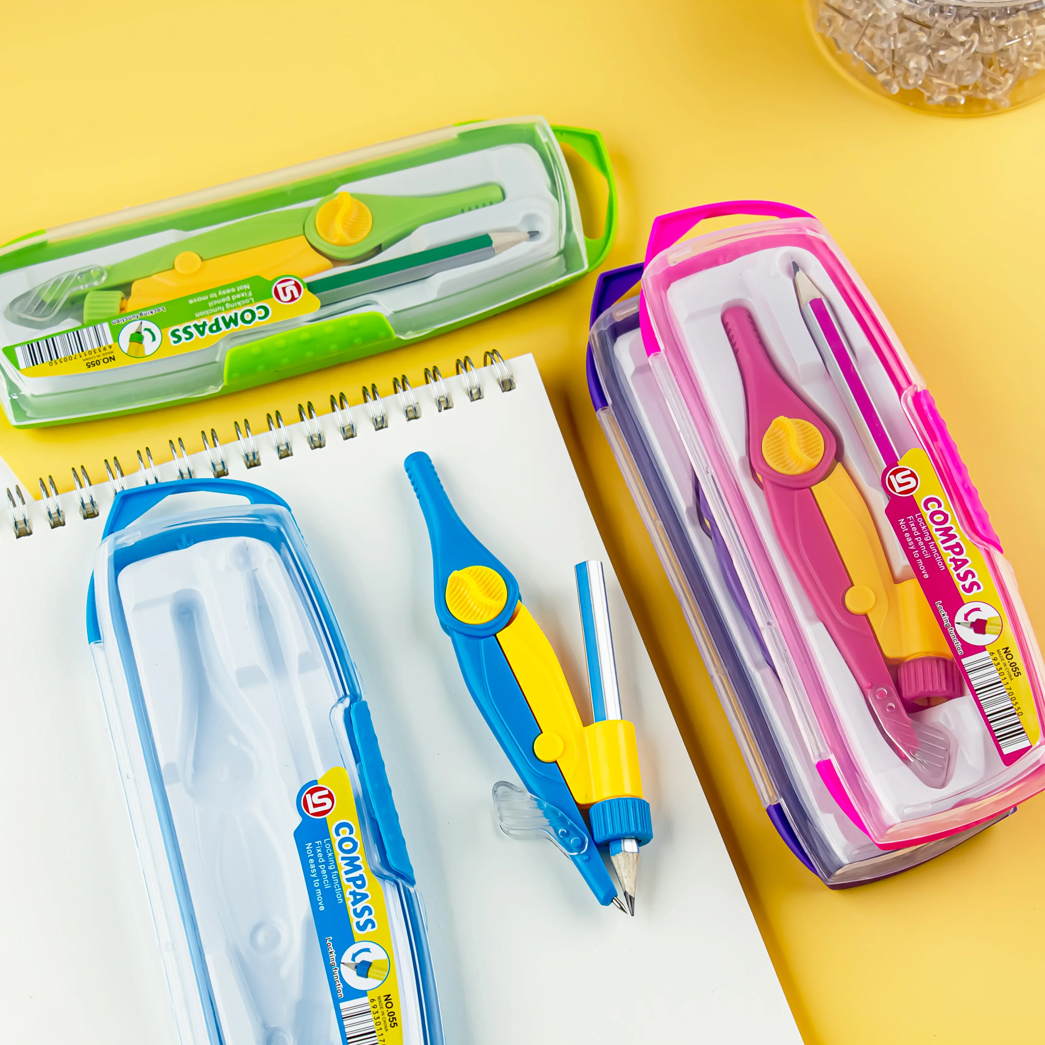 Boxed Colored Compass Set - Premium Drawing Tool with Pencil