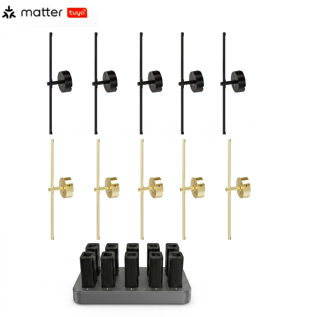 Matter & Tuya Smart Rechargeable Wall Sconces Minimalist Linear Battery Powered LED Wall Lights with 10-Port Charging Station