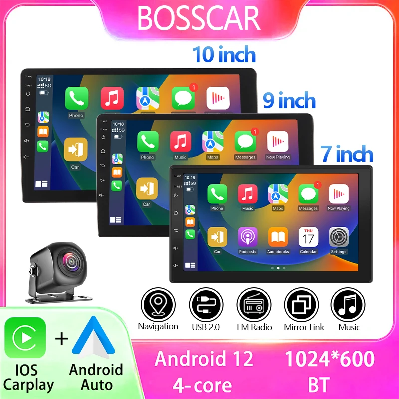 

BOSSCAR 7"9"10" Touchscreen Android Car Radio 2Din Carplay Wireless Multimedia Video Player Universal GPS FM MP5 MP4 Autoradio