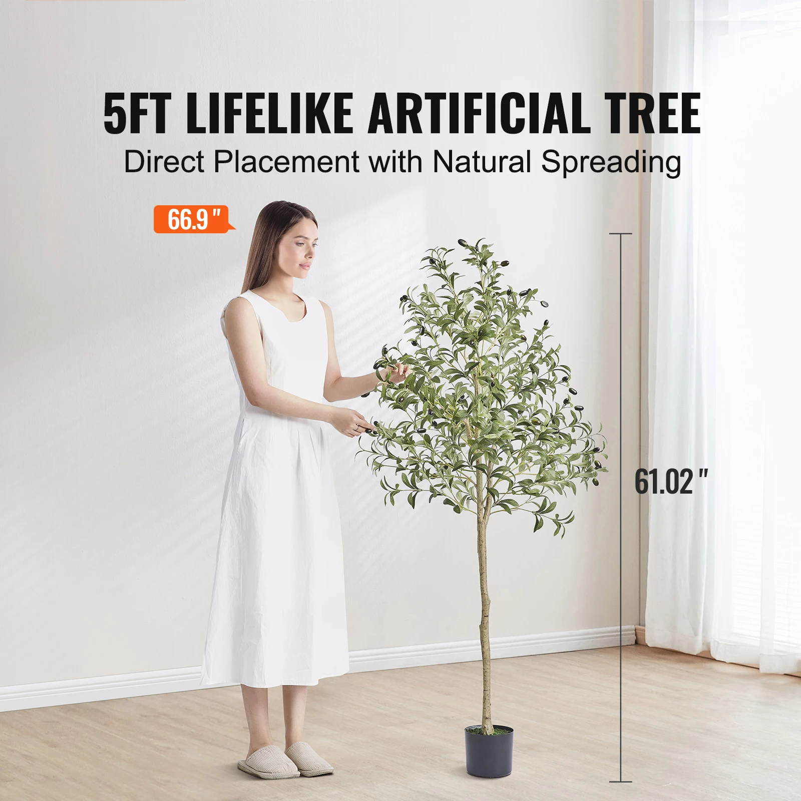 e*-SucceBuy Artificial Olive Tree 4/5/6FT Tall Faux Plant Secure PE Material Anti-Tip Tilt Protection Low-Maintenance Tree