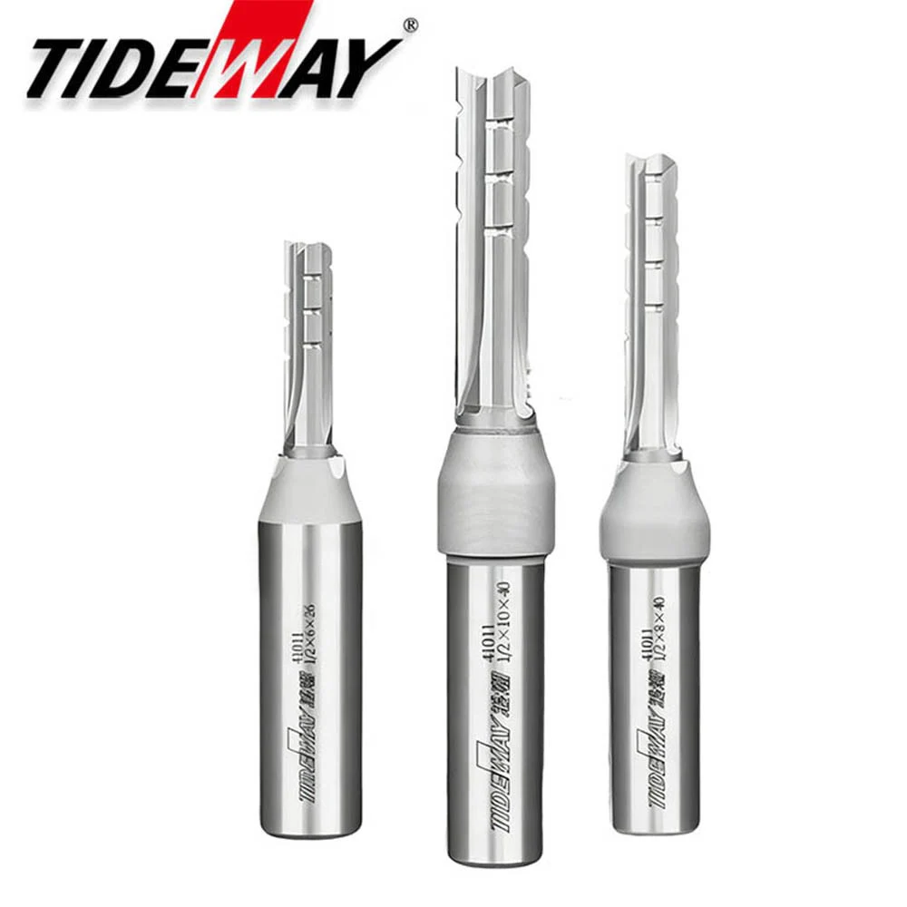 Tideway 1/2 Shank 3 Flutes Cutting Straight Router Bit TCT Cutters Woodworking CNC Trimming Slot Bits Milling Cutter for Wood