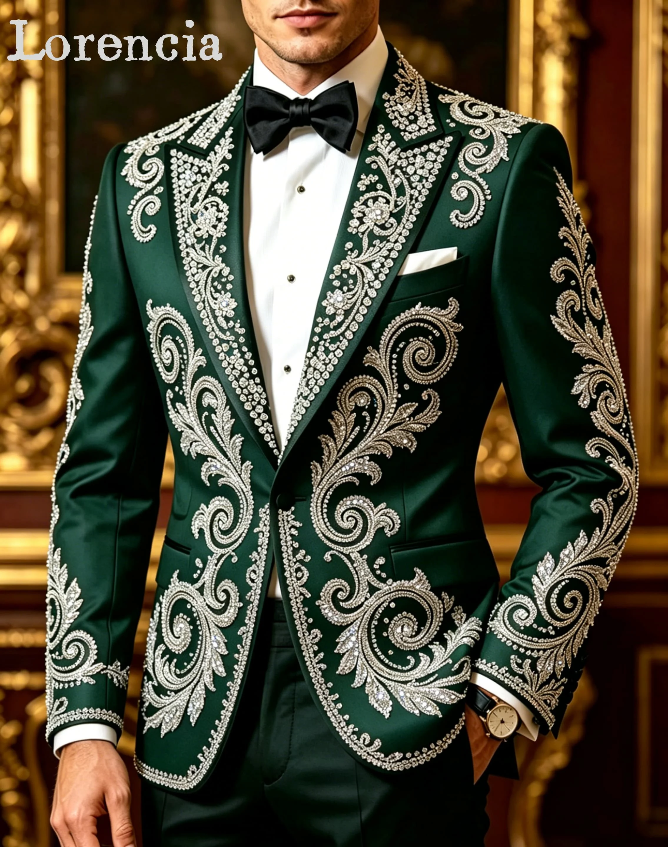 Exquisite Crystal Beading Men 2 Pieces Set Slim Fit Jacket Pant Groom Formal Party Tuxedos Customized men's suits and separates