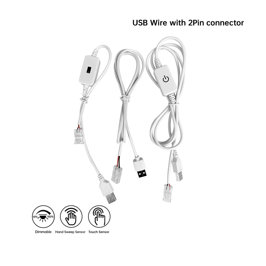 Touch Sensor Dimming Switch USB Cable DC5V Hand Sweep Dimmer Controller with 2Pin 8mm 10mm Connector for SMD LED Strip Lights