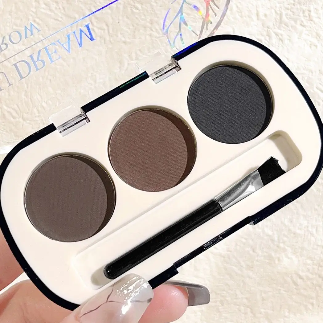 3-color Eyebrow Powder Palette With Eyebrow Brush, Waterproof And Sweatproof Natural Color Rendering Eyebrow Powder Long Lasting