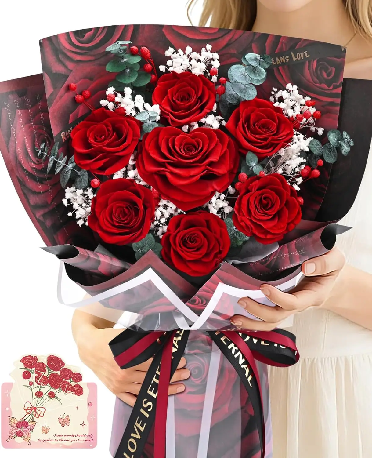 

Forever Rose Flowers for Delivery, Valentines Day Gifts for Her Women, 7-Piece Red Preserved Roses