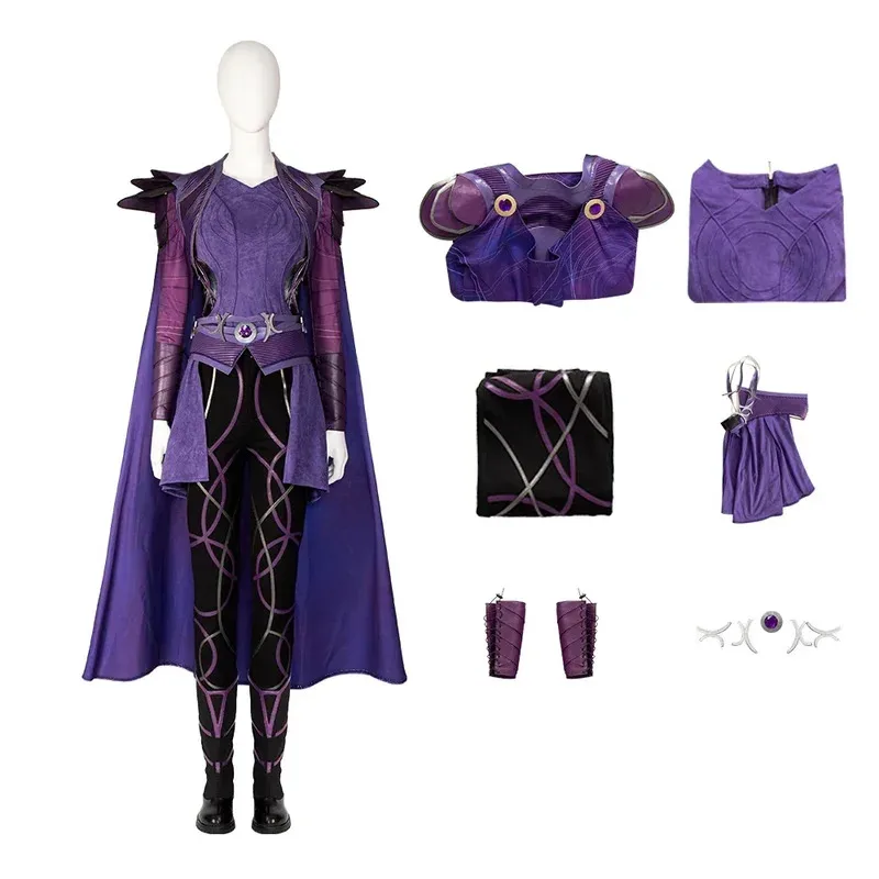 

Clea косплей костюм топ брюки накидка полный фиолетовый Хэллоуин аниме женский боевой костюм платье комплект kn.7