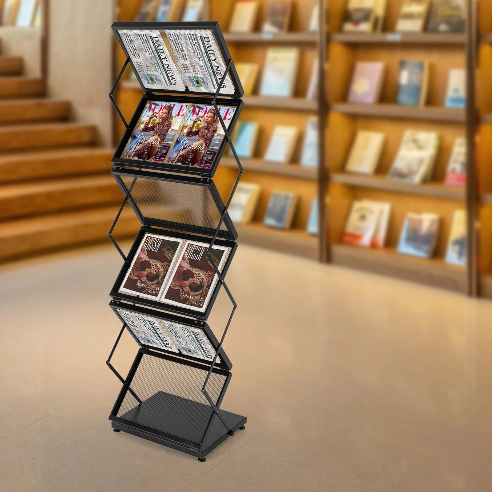 Foldable A4 Magazine Stand 5-Tier Brochure Display Rack Portable Magazine Holder for Exhibition W/Six Double-sided Shelves